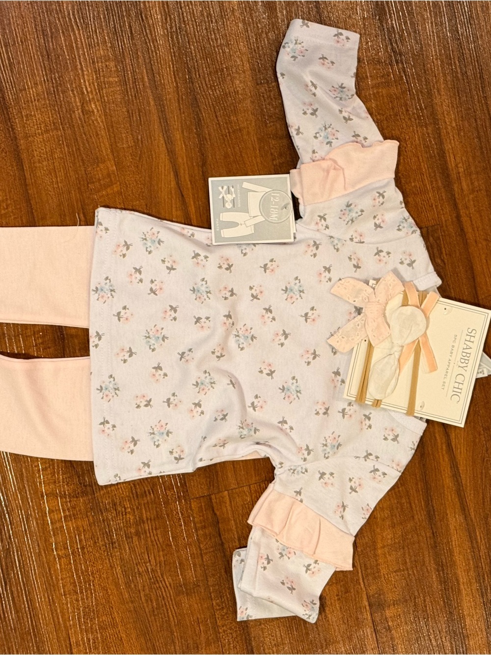 Shabby Chic - Baby Floral Headband Set and Matching Pink Outfit